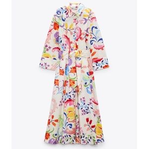 Zara Floral Midi Poplin Dress